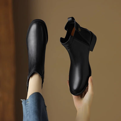 Bottines Chelsea Femme en Cuir Doux et Velours – Talon Plat, Bout Rond, Confort & Élégance