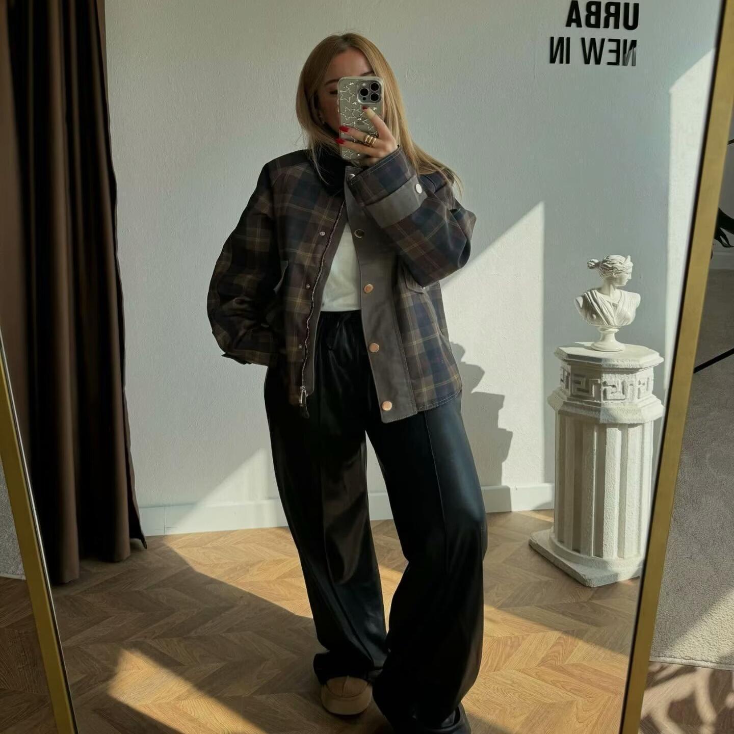 Chemise Femme à Carreaux – Polyester – Coupe Loose – Tailles S à L