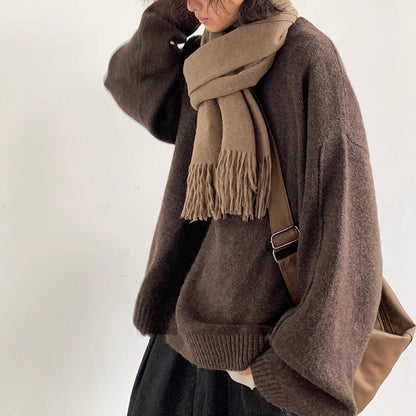 Pull Femme Décontracté – Style Rétro, Manches Longues, Coupe Loose, Automne