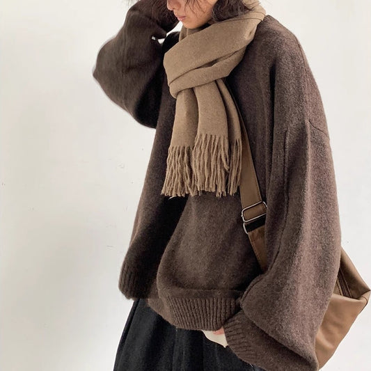 Pull Femme Décontracté – Style Rétro, Manches Longues, Coupe Loose, Automne