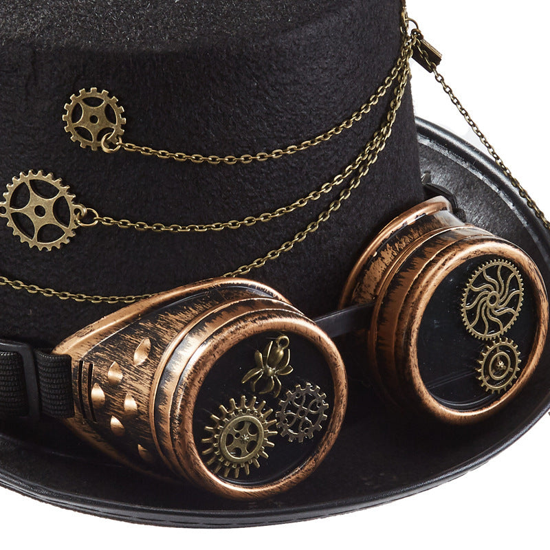 Chapeau Steampunk Punk – Topper à Couronne Plate – Feutre et Laine – Taille M
