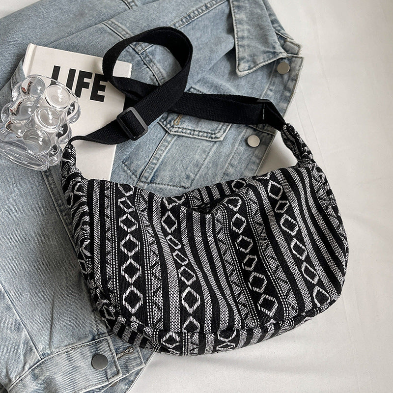 Grand Sac Bandoulière Femme – Style Ethnique à Grande Capacité en Toile Forme Dumpling