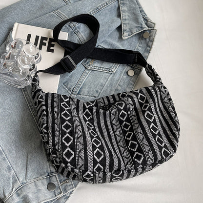 Grand Sac Bandoulière Femme – Style Ethnique à Grande Capacité en Toile Forme Dumpling