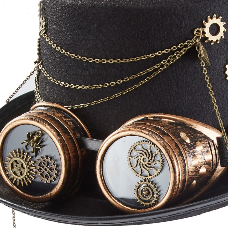 Chapeau Steampunk Punk – Topper à Couronne Plate – Feutre et Laine – Taille M
