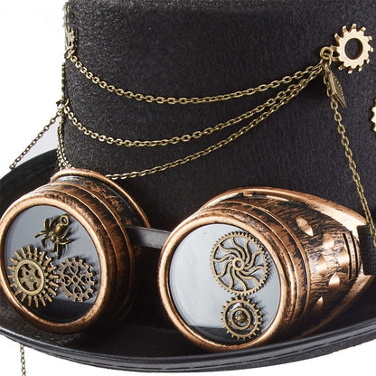 Chapeau Steampunk Punk – Topper à Couronne Plate – Feutre et Laine – Taille M