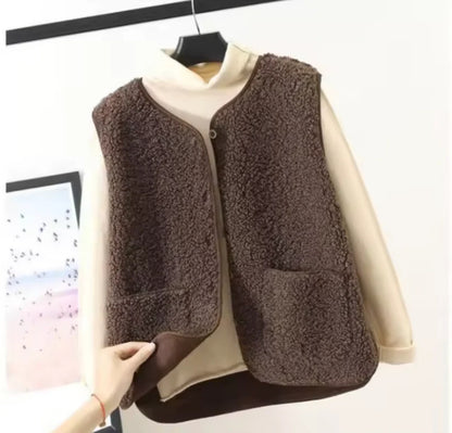 Gilet Sans Manches Femme Automne-Hiver – Doudou Polyvalent en Cachemire, Style Cardigan