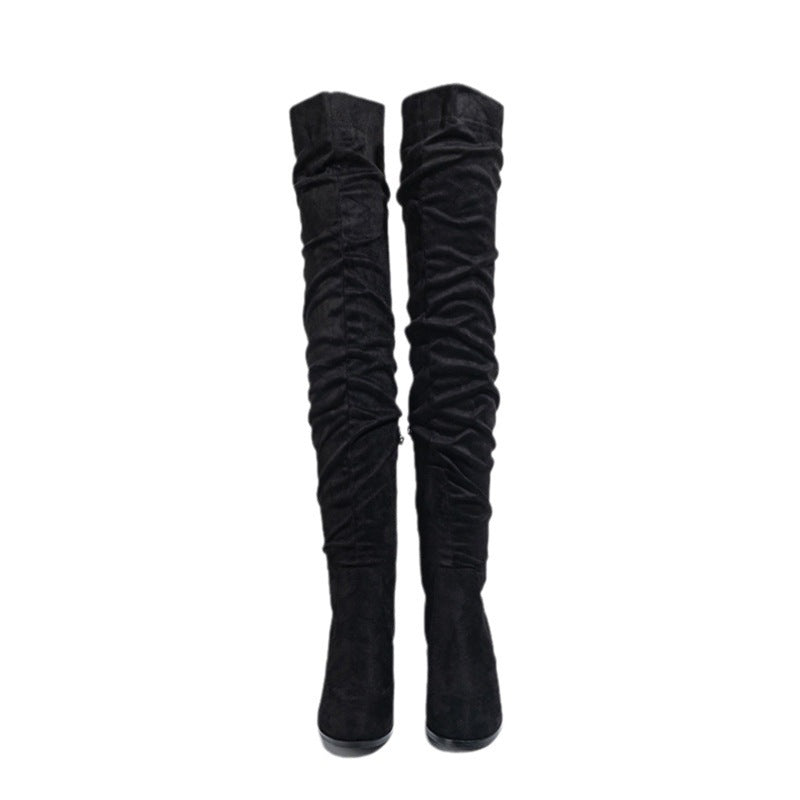 Cuissardes Femme Talons Hauts – Bottes Longues Élastiques en Suédine (Tailles 35–42)