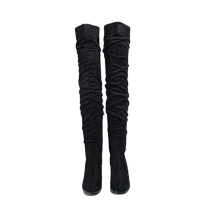 Cuissardes Femme Talons Hauts – Bottes Longues Élastiques en Suédine (Tailles 35–42)