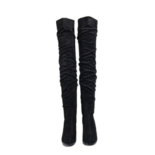 Cuissardes Femme Talons Hauts – Bottes Longues Élastiques en Suédine (Tailles 35–42)