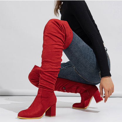 Cuissardes Femme Talons Hauts – Bottes Longues Élastiques en Suédine (Tailles 35–42)