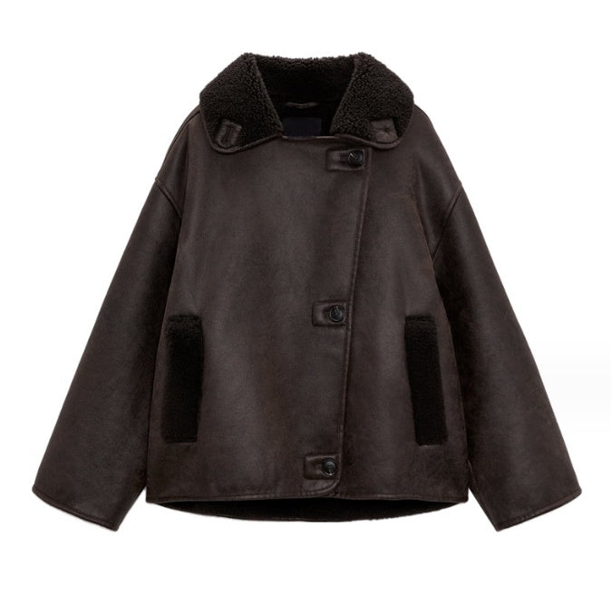 Veste Femme Polyester – Style Européen & Américain – Couleur Café Foncé