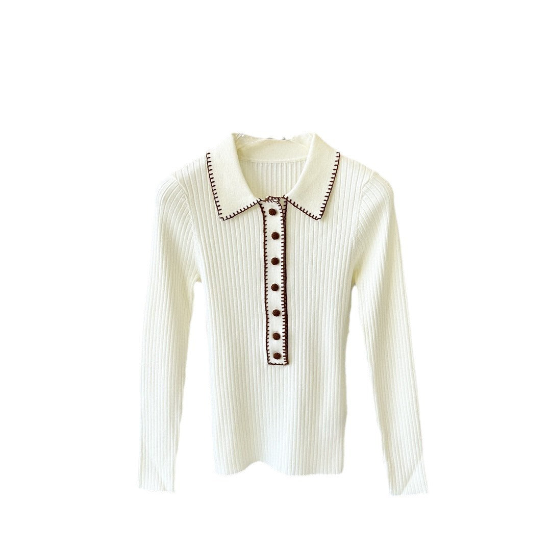 Pull Femme Retro – Manches Longues, Couleur Contrastée, Style Slim Fit