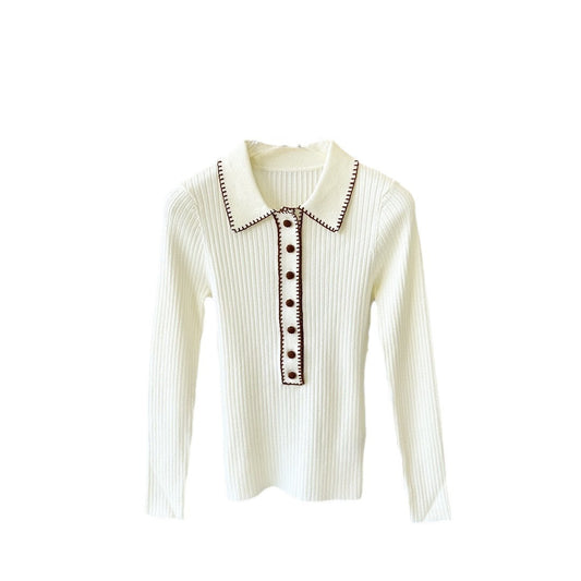 Pull Femme Retro – Manches Longues, Couleur Contrastée, Style Slim Fit