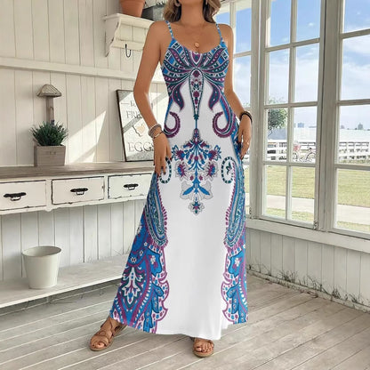 Combinaison Robe Femme à Col V – Sans Manches, Style Littéraire, Bretelles