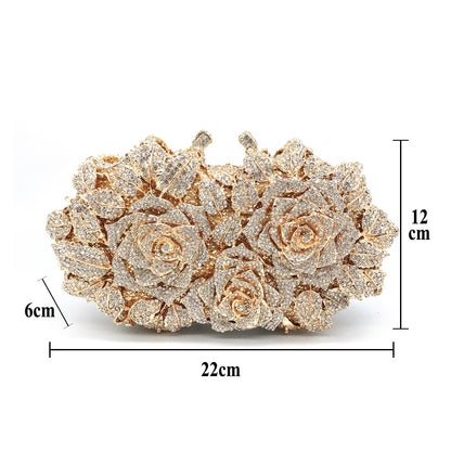 Sac Dîner Femme – Motif Rose Creux et Diamants, Style Européen et Américain