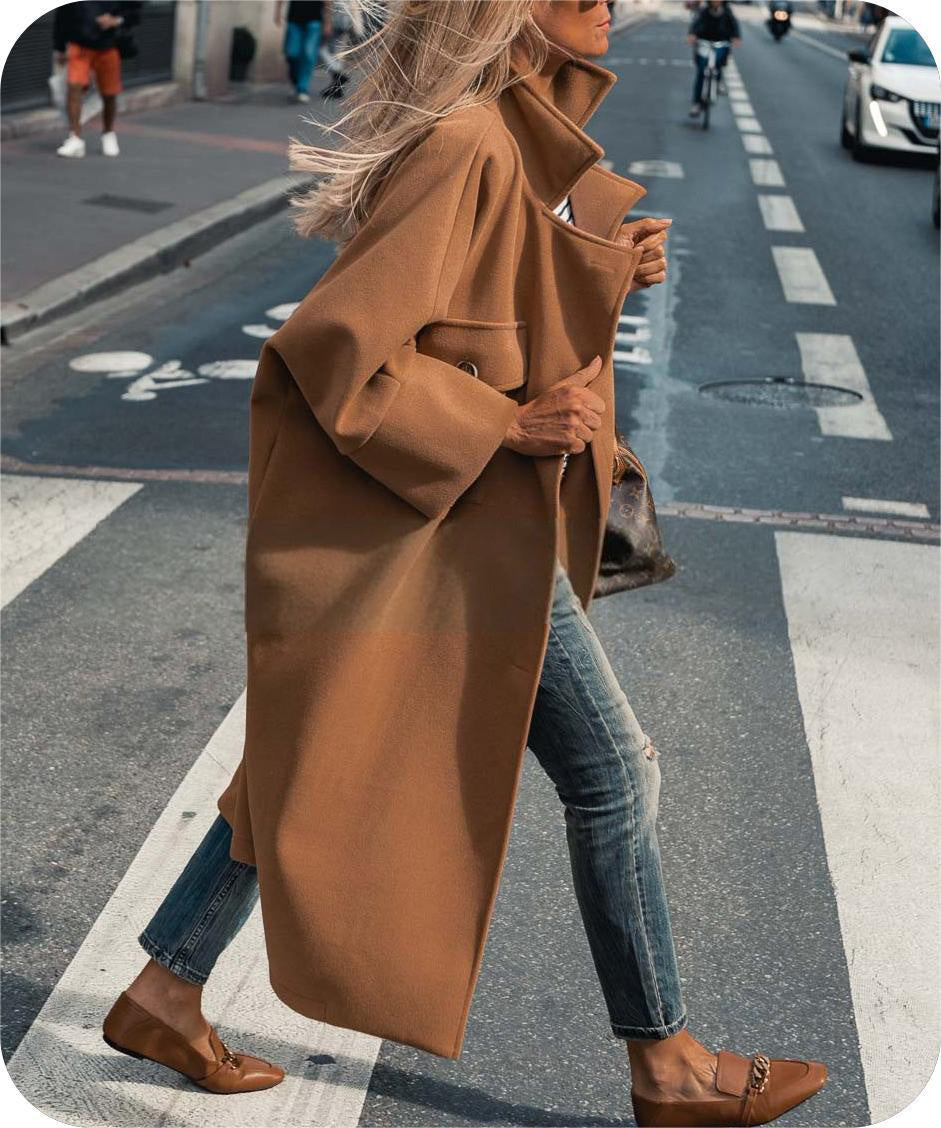 Manteau Femme Long en Laine – Ultra-long, Coupe Ample, Poches Doubles