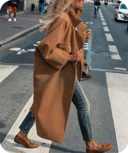 Manteau Femme Long en Laine – Ultra-long, Coupe Ample, Poches Doubles