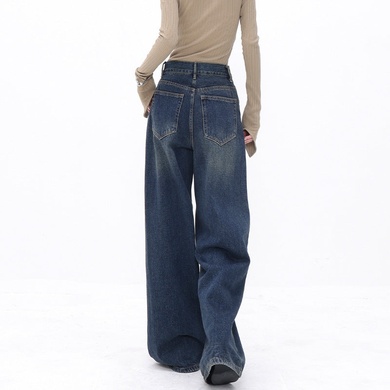 Jean Rétro Large Femme – Taille Haute, Coupe Ample Droite, Denim Confort