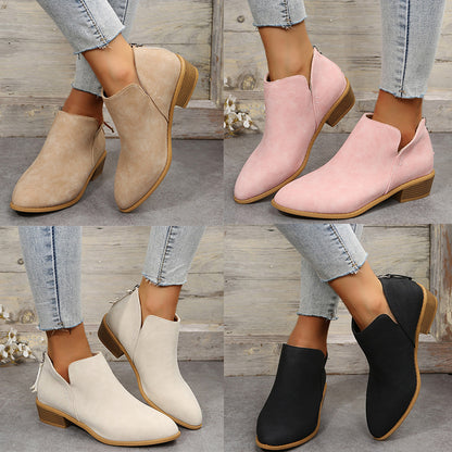 Bottines Femme en Daim avec Fermeture Éclair – Style Martin, Talon Bas Confortable, Tailles 36–43