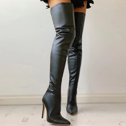 Bottes Femme Grande Taille Cuissardes – Talon Stiletto, Cuir PU, Tailles 34–48