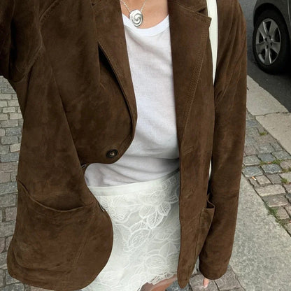 Veste Femme en Suède – Style Commuter Élégant – Boutons – Tailles S à L
