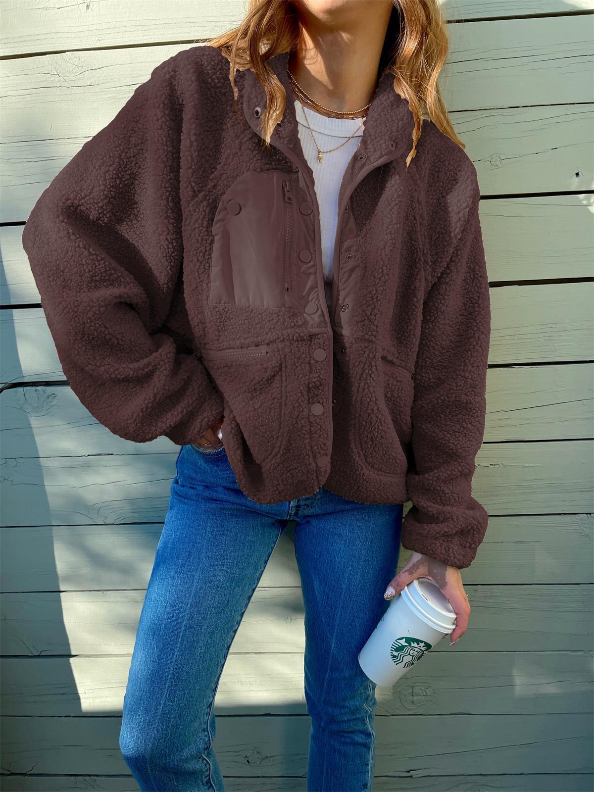 Veste Femme Style Japonais et Coréen en Laine avec Poches – Tailles M à XXL – Couleurs Variées