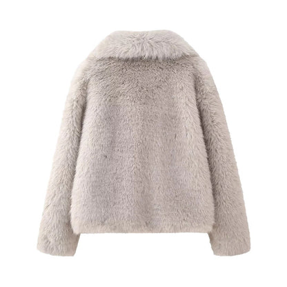 Veste Femme Unie en Fourrure Imitation – Style Socialite Élégant – S à L