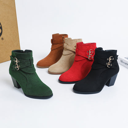 Bottes Femme À Cheville – Talon Haut 6–8CM, Suède Confortable, Couleurs Variées