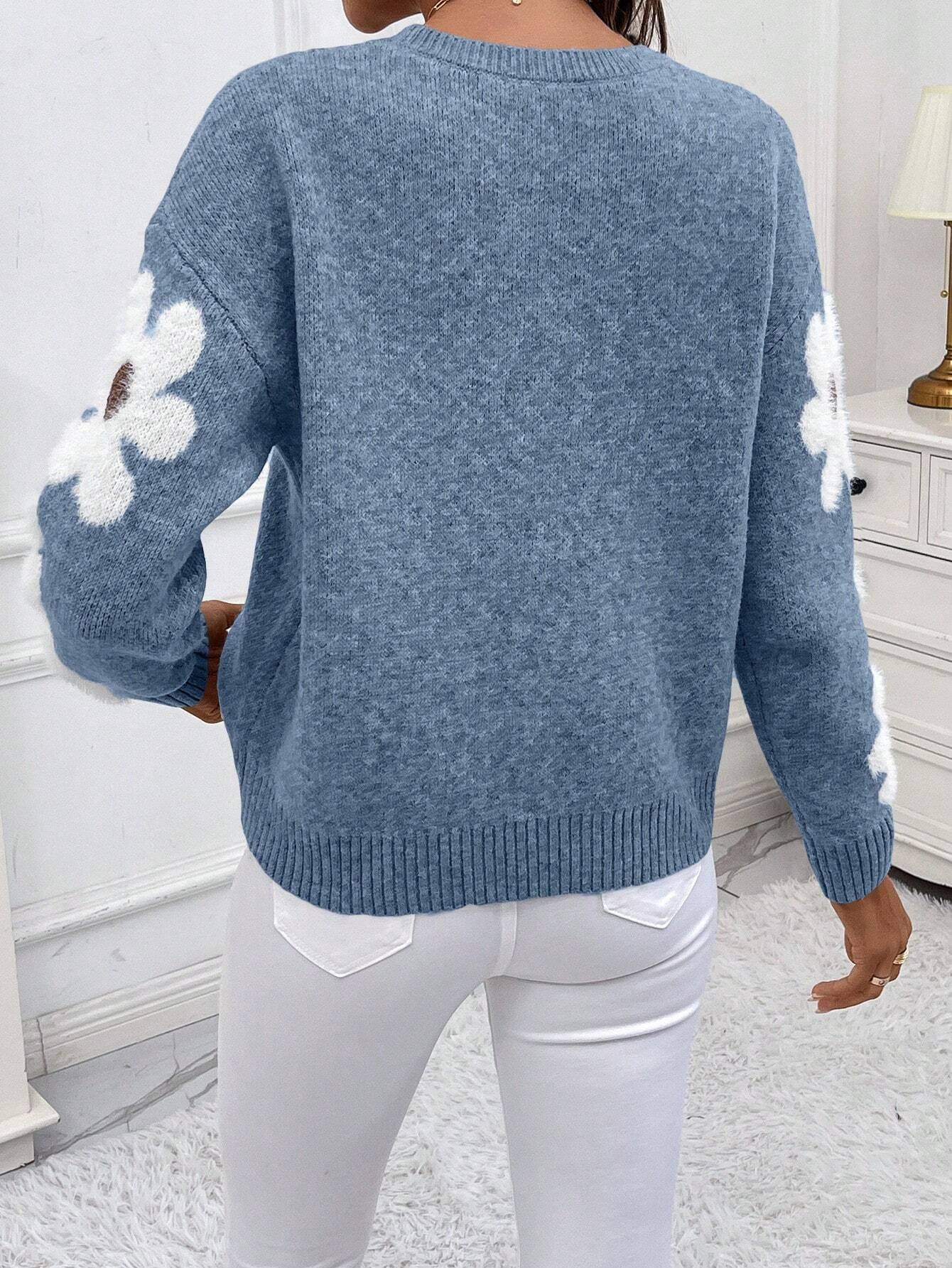 Sweat Femme Motif Floral – Pull Décontracté à Manches Longues, Col Rond, Style Chic