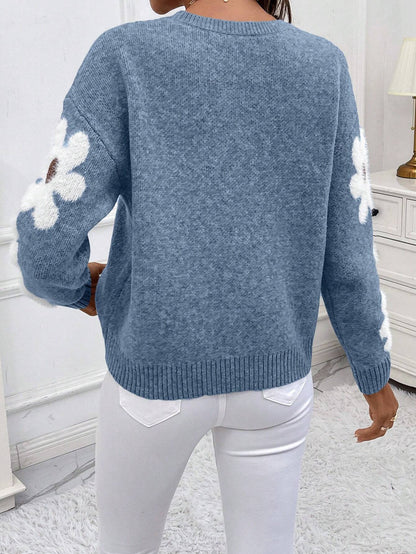 Sweat Femme Motif Floral – Pull Décontracté à Manches Longues, Col Rond, Style Chic