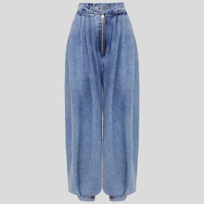 Pantalon Harem Décontracté Femme – Taille Haute Zippée en Jean