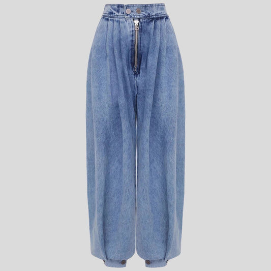 Pantalon Harem Décontracté Femme – Taille Haute Zippée en Jean