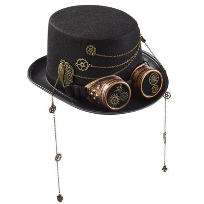 Chapeau Steampunk Punk – Topper à Couronne Plate – Feutre et Laine – Taille M