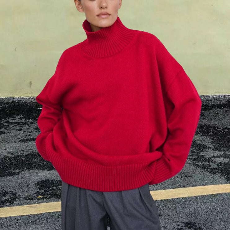 Pull Col Roulé Femme – Hiver, Tricot Thermique, Coupe Large, Manches Longues
