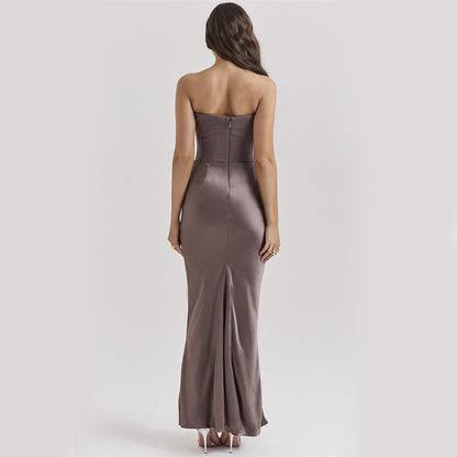 Robe Longue Femme Bustier – Bandeau Sexy, Sans Manches, Dos Nu, Soirée & Cocktail