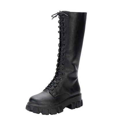 Bottes Martin Longues Sous le Genou – Style Britannique, Talon Moyen, Semelle Plateforme