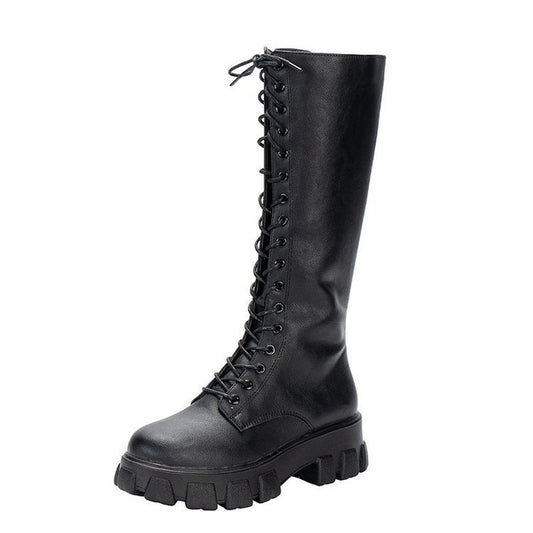 Bottes Martin Longues Sous le Genou – Style Britannique, Talon Moyen, Semelle Plateforme