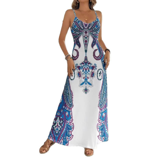 Combinaison Robe Femme à Col V – Sans Manches, Style Littéraire, Bretelles