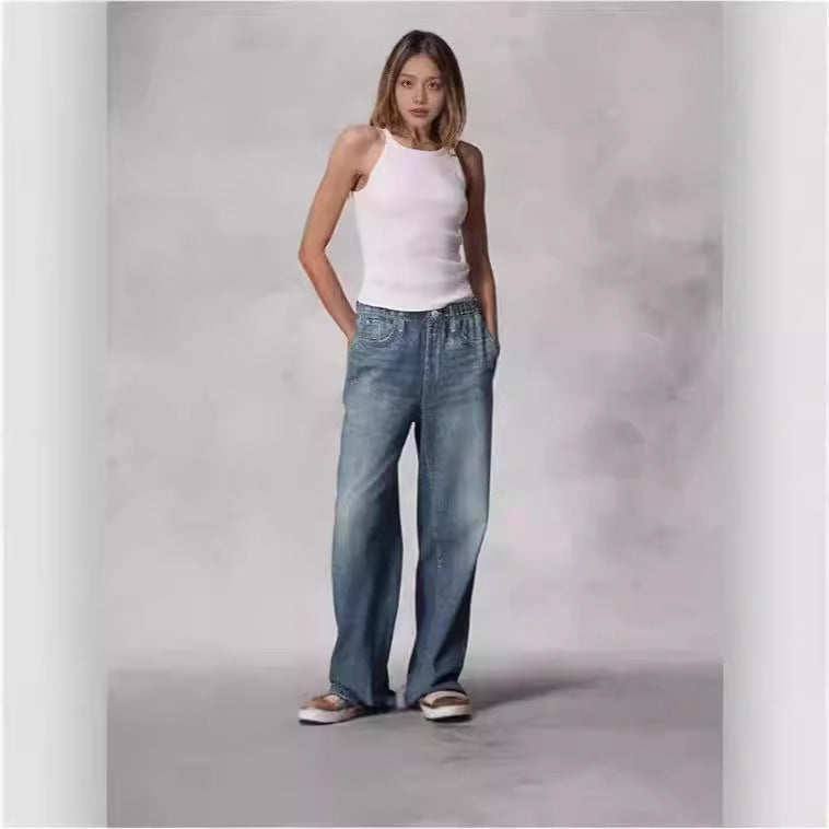 Jean Femme Rétro Taille Mi-haute – Coupe Large, Droite, Plus Size, Style Streetwear