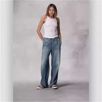 Jean Femme Rétro Taille Mi-haute – Coupe Large, Droite, Plus Size, Style Streetwear