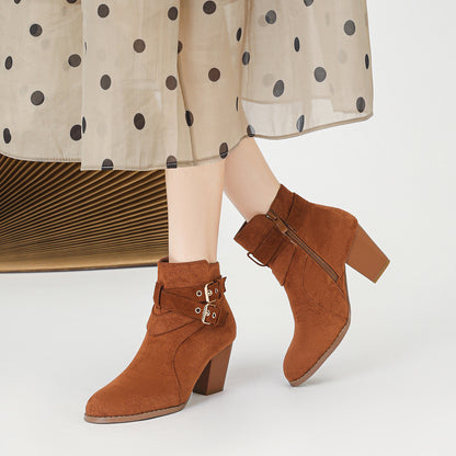 Bottes Femme À Cheville – Talon Haut 6–8CM, Suède Confortable, Couleurs Variées