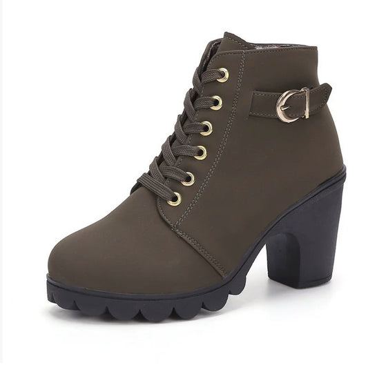 Bottines Femme Imprimé Léopard – Suède, Talon Carré, Lacets & Fermeture, Automne Hiver