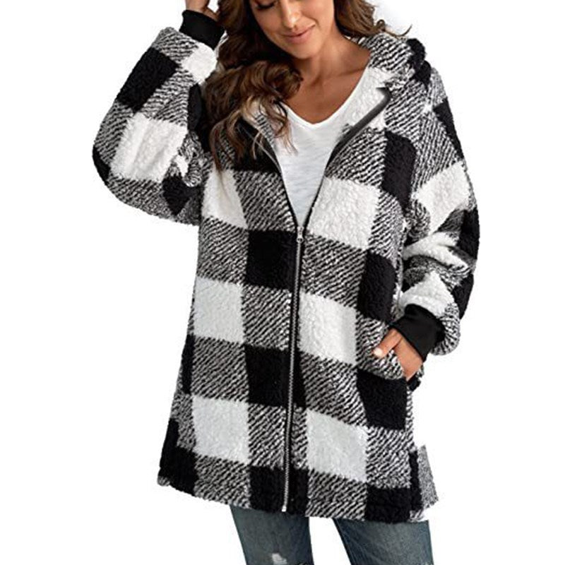 Sweat Femme Street Fashion en Peluche Motifs Rayures/Carreaux - Coupe Large - Tailles L à 4XL