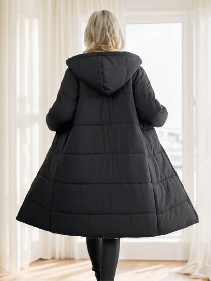 Manteau d’Hiver Femme à Capuche – Manches Longues, Zippé, Matelassé Coton