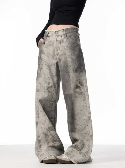Jean Femme High Street – Coupe Large, Taille Naturelle, Motif Serpent Imprimé, Effet Usé