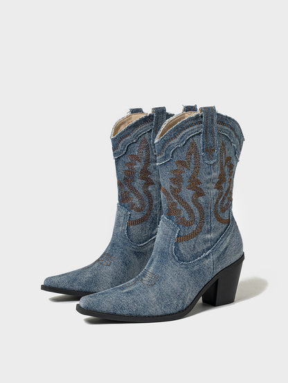 Bottes Femme à Talon Épais – Style Élégant & Confortable – Bleu & Bleu Clair