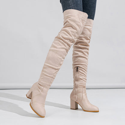 Cuissardes Femme Talons Hauts – Bottes Longues Élastiques en Suédine (Tailles 35–42)