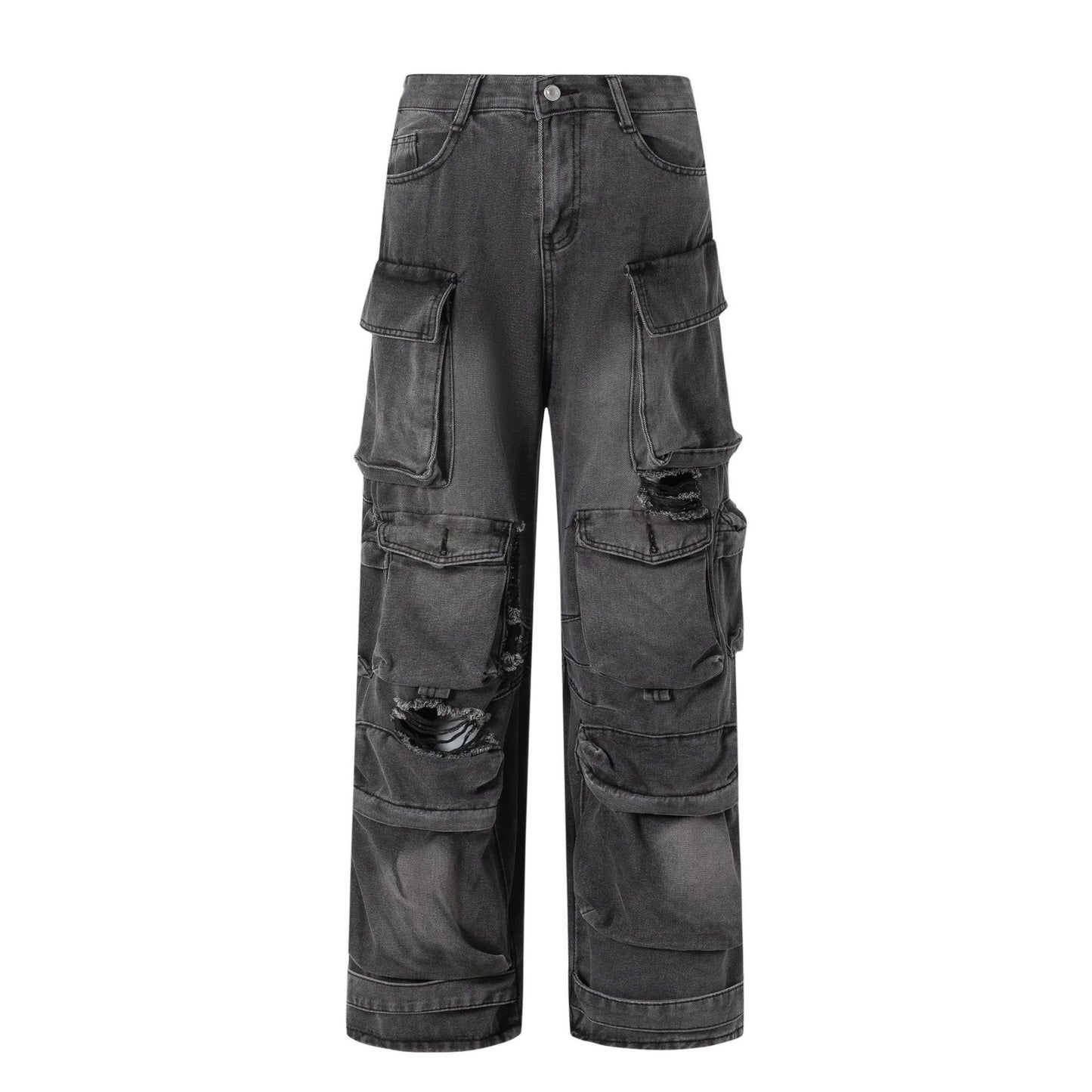 Pantalon Cargo Femme Noir – Denim Droit à Poches, Style Basique et Tendance
