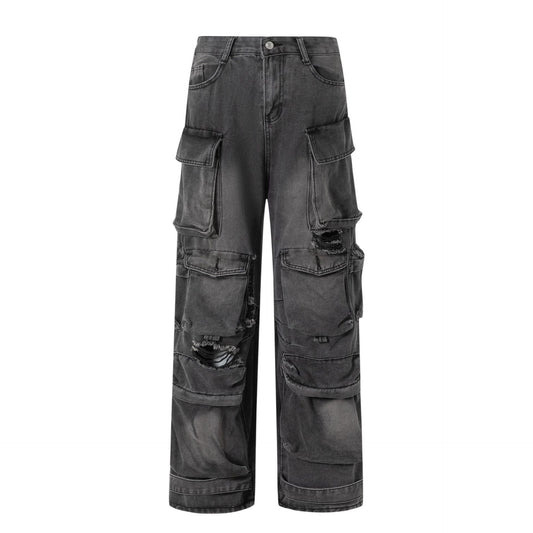 Pantalon Cargo Femme Noir – Denim Droit à Poches, Style Basique et Tendance