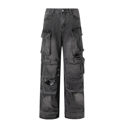 Pantalon Cargo Femme Noir – Denim Droit à Poches, Style Basique et Tendance